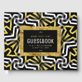 Glam Gold Black Geometric Pattern V4 Afstuderen Gastenboek