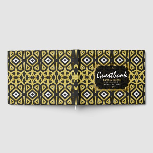 Glam Gold Black Geometry Pattern Weddenschap Gastenboek (Volledig)