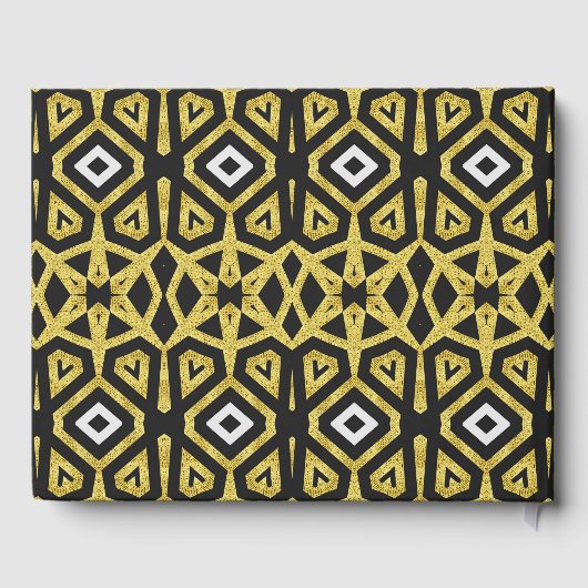 Glam Gold Black Geometry Pattern Weddenschap Gastenboek (Achterkant)