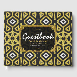 Glam Gold Black Geometry Pattern Weddenschap Gastenboek