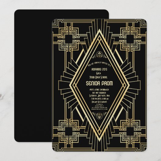 Glam Gold Black - geweldig Gatsby SENIOR PROM Kaart (Voorkant / Achterkant)