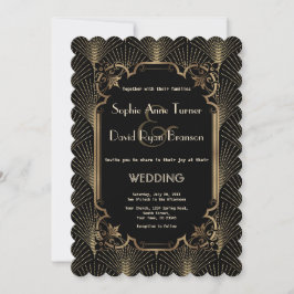 Glam Gold Black Great Gatsby Art Deco Wedding Kaart