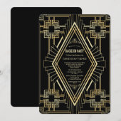 Glam Gold Black Great Gatsby Bachelor Party Kaart (Voorkant / Achterkant)