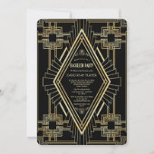 Glam Gold Black Great Gatsby Bachelor Party Kaart (Voorkant)
