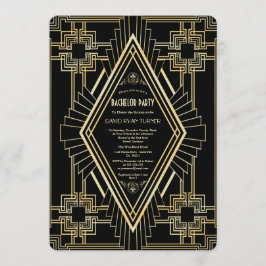 Glam Gold Black Great Gatsby Bachelor Party Kaart