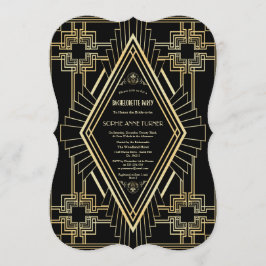Glam Gold Black Great Gatsby Bachelorette Party Kaart