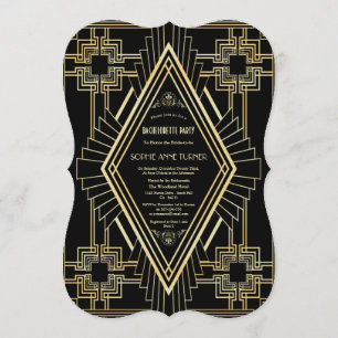Glam Gold Black Great Gatsby Bachelorette Party Kaart