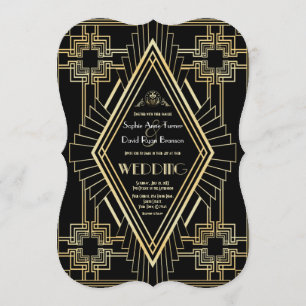 Glam Gold Black Great Gatsby Wedding Kaart