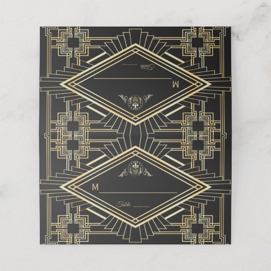 Glam Gold Black Great Gatsby Wedding Plaatskaartje (Buitenkant ongevouwen)