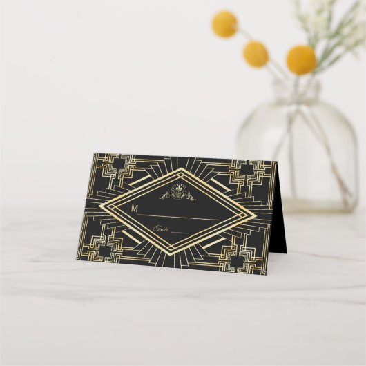 Glam Gold Black Great Gatsby Wedding Plaatskaartje (Voorkant)