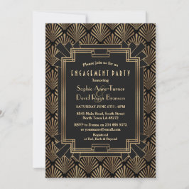 Glam Gold Black - Grote Gatsby Engagement Party Kaart