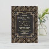 Glam Gold Black - Grote Gatsby Engagement Party Kaart (Staand voorkant)