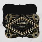 Glam Gold Black - Grote Gatsby Graduparty Kaart (Voorkant / Achterkant)
