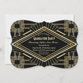 Glam Gold Black - Grote Gatsby Graduparty Kaart