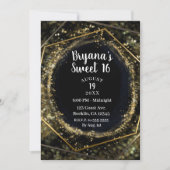 Glam Gold & Black Modern Abstract Glam Sweet 16 Kaart (Voorkant)