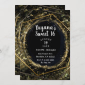 Glam Gold & Black Modern Abstract Glam Sweet 16 Kaart (Voorkant / Achterkant)