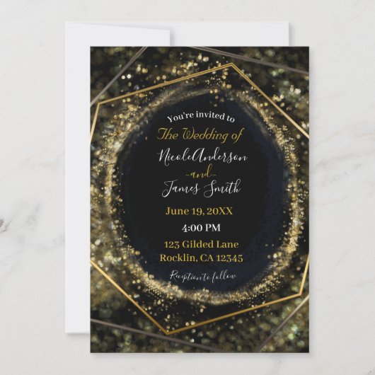 Glam Gold & Black Modern Abstract Glam Weddenschap Kaart (Voorkant)