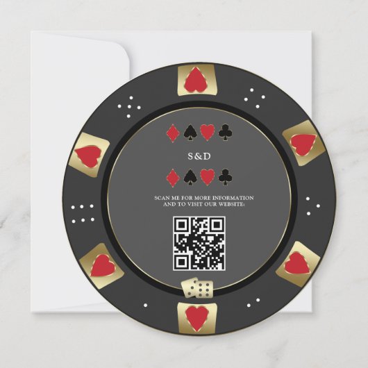 Glam Gold Black Poker Chip Casino QR Code Huwelijk Kaart (Achterkant)