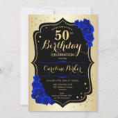 Glam Gold Black Royal Blue Foto 50e verjaardag Kaart (Voorkant)