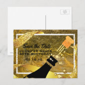 Glam Gold Black Save the Date Champagne Birthday Aankondigingskaart (Voorkant / Achterkant)