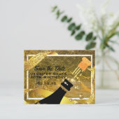 Glam Gold Black Save the Date Champagne Birthday Aankondigingskaart (Staand voorkant)