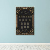 Glam Gold Black Wedding Seating Chart Canvas Afdruk (Insitu (Houten vloer))