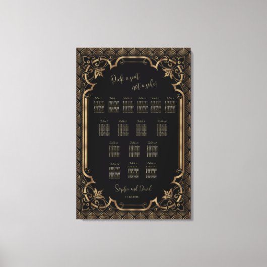 Glam Gold Black Wedding Seating Chart Canvas Afdruk (Voorkant)