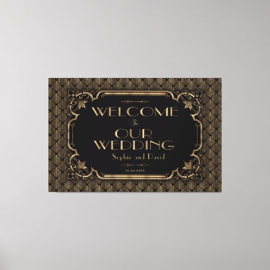 Glam Gold Black WeduwWelkomstbord Canvas Afdruk (Voorkant)