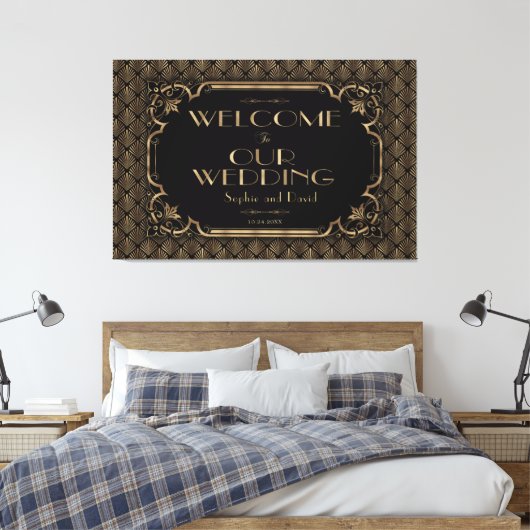 Glam Gold Black WeduwWelkomstbord Canvas Afdruk (Insitu (Slaapkamer))