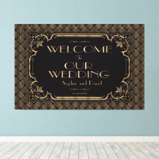 Glam Gold Black WeduwWelkomstbord Canvas Afdruk (Insitu (Houten vloer))