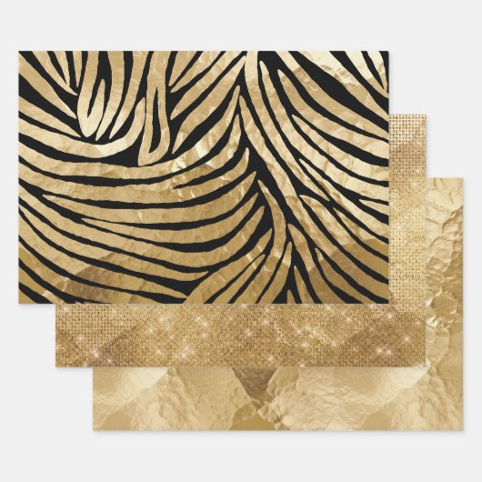 Glam Gold Black Zebra Animal Glitzy Sparkle Inpakpapier Vel (Set)