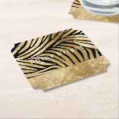 Glam Gold Black Zebra Animal Glitzy Sparkle Kartonnen Onderzetters (Gekanteld)