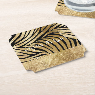 Glam Gold Black Zebra Animal Glitzy Sparkle Kartonnen Onderzetters