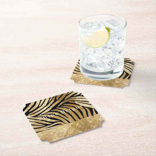 Glam Gold Black Zebra Animal Glitzy Sparkle Kartonnen Onderzetters (Insitu)