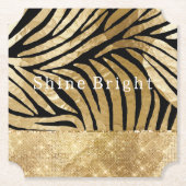 Glam Gold Black Zebra Animal Glitzy Sparkle Kartonnen Onderzetters (Voorkant)