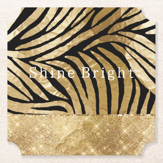 Glam Gold Black Zebra Animal Glitzy Sparkle Kartonnen Onderzetters (Voorkant)