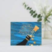 Glam Gold Blue Bewaar de datum Champagne Verjaarda Aankondigingskaart (Staand voorkant)