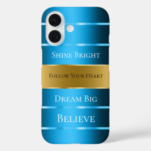 Glam Gold Blue Ribbon iPhone 16 Hoesje