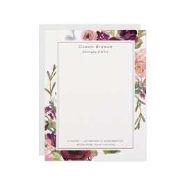 Glam Gold Blush Burgundy Waterverf Roos Floral Briefhoofd