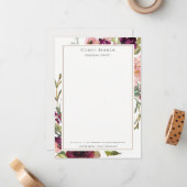 Glam Gold Blush Burgundy Waterverf Roos Floral Notitiekaartje (Voorkant / Achterkant in situ)