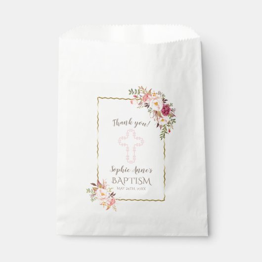 Glam Gold Blush Floral Baptisme Hartelijk dank Bedankzakje (Voorkant)