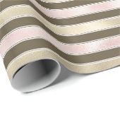 Glam Gold Blush Pink Brown Stripes Cadeaupapier (Rol Hoek)
