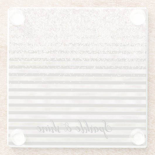 Glam Gold Blush Pink Brown Stripes Glitter Sparkle Glazen Onderzetter (Achterkant)