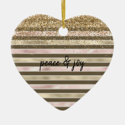 Glam Gold Blush Pink Brown Stripes Glitter Sparkle Keramisch Ornament (Voorkant)