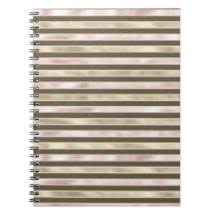 Glam Gold Blush Pink Brown Stripes Notitieboek
