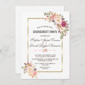 Glam Gold Blush Pink Floral Engagement Party Kaart (Voorkant / Achterkant)