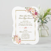 Glam Gold Blush Pink Floral Evening Weddenschap Kaart (Staand voorkant)