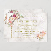 Glam Gold Blush Pink Floral Marble Save the Date (Voorkant / Achterkant)