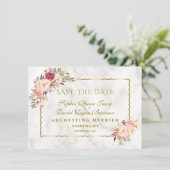 Glam Gold Blush Pink Floral Marble Save the Date (Staand voorkant)