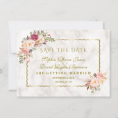 Glam Gold Blush Pink Floral Marble Save the Date (Voorkant)